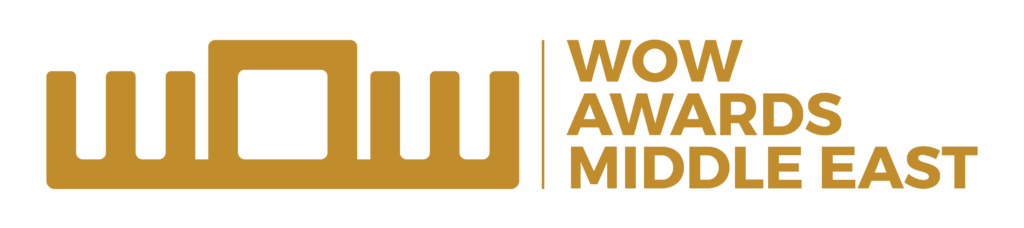 WOW Awards Middle East logo in gold on black, featuring stylized bar shapes to the left and a vertical divider to the right.
